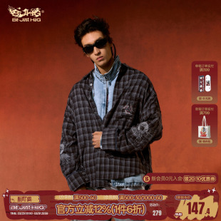 外套男款 BJHG不计后果复古格子衬衫 潮牌休闲刺绣衬衣 敦煌联名