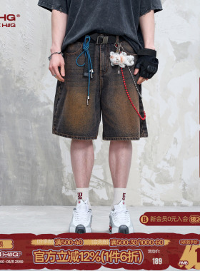 BJHG不计后果美式牛仔短裤男款夏季潮牌复古高街痞帅宽松五分裤子