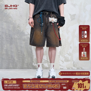 潮牌复古高街痞帅宽松五分裤 BJHG不计后果美式 夏季 男款 子 牛仔短裤