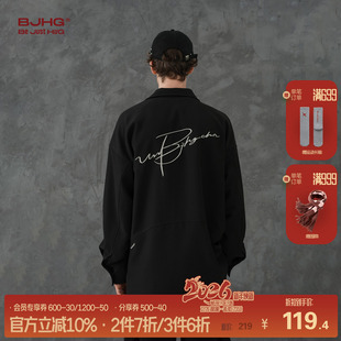 秋潮牌宽松衬衣中式 男款 外套女 休闲黑色外套衬衫 BJHG不计后果美式