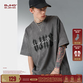 虚幻环保麂皮绒美式 潮牌休闲宽松半袖 复古t恤短袖 夏季 女 男款 BJHG