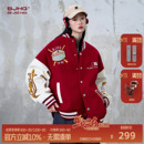 羽绒棒球服女 加厚外套情侣款 BJHG不计后果新年红色棒球服男款 冬季