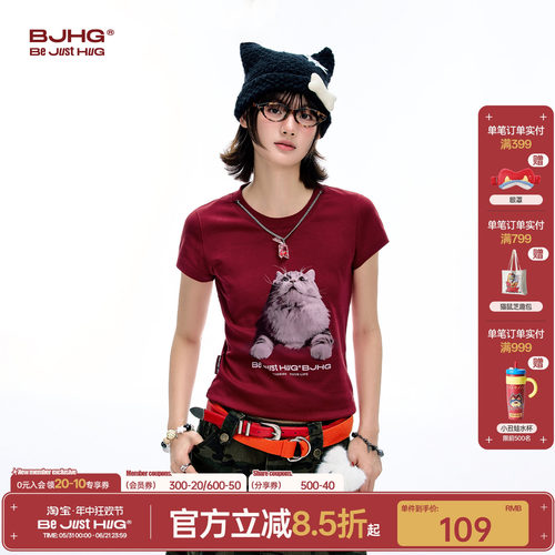 BJHG小猫趣味短袖T恤女款凉感