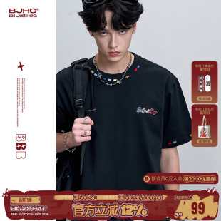 T恤短袖 短袖 男女款 刺绣纯棉打底情侣款 T恤 夏季 BJHG不计后果新款