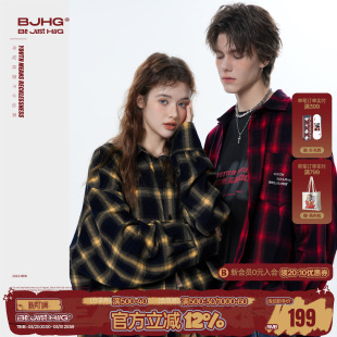 男款 美式 长袖 外套宽松休闲情侣装 衬衣女 春季 BJHG不计后果格子衬衫