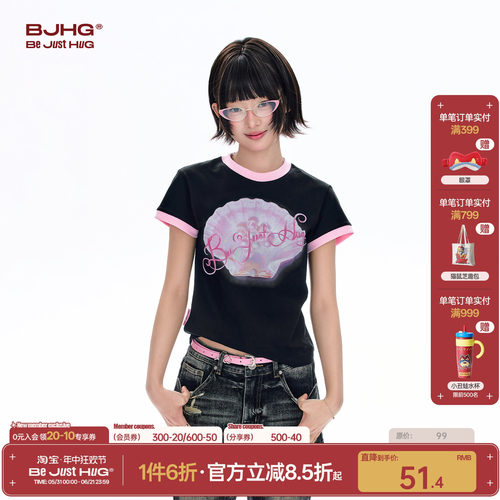 BJHG美式印花短袖T恤女纯棉上衣