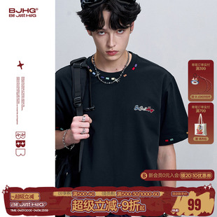 短袖 BJHG不计后果新款 T恤 刺绣纯棉打底情侣款 夏季 T恤短袖 男女款