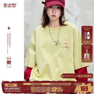 苹果短袖 宽松无感印花纯棉半袖 t恤男款 夏季 女 26新款 BJHG不计后果