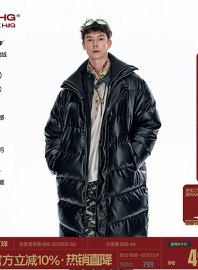 BJHG不计后果高级感长款羽绒服男女款冬季情侣加厚仿蛋白皮羽绒服