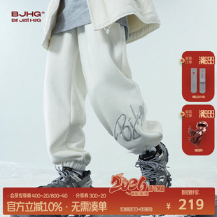 束脚休闲卫裤 BJHG美式 秋冬潮牌加厚直筒运动裤 子男款 女 休闲加绒裤