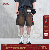 牛仔短裤 男款 夏季 BJHG不计后果美式 潮牌复古高街痞帅宽松五分裤 子
