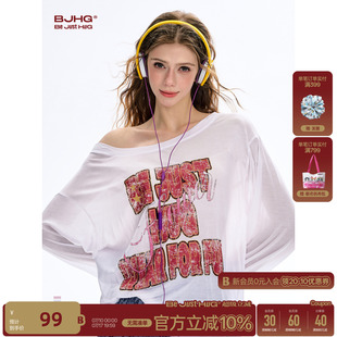 BJHG不计后果 新款罩衫T恤女长袖夏新款独特巨好看斜肩一字肩上衣