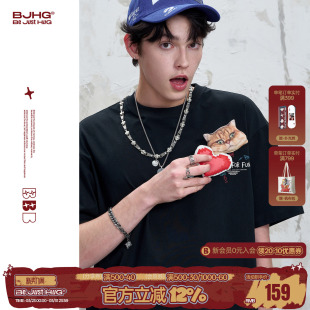 速干凉感半袖 BJHG不计后果 t恤男新款 短袖 上衣女 贴贴小猫2026男式