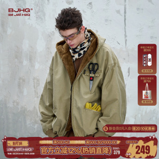 复古做旧仿貂毛棉衣女 冬美式 BJHG不计后果巴恩风工装 棉服外套男款