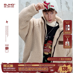 潮牌情侣棉衣上衣女 美式 BJHG不计后果贴贴羊羔绒外套棉服冬装 男款
