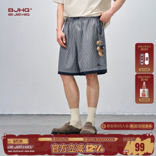 透气休闲宽松简约撞色五分短裤 BJHG不计后果条纹短裤 薄款 夏季 男款
