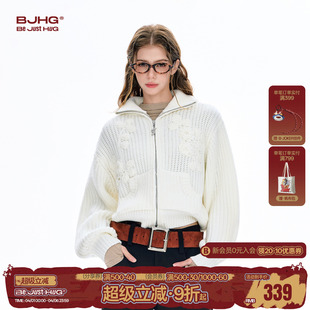 新款 FTT FlyTheTruth 高智简约风花朵毛衣外套女春季 双拉链针织衫