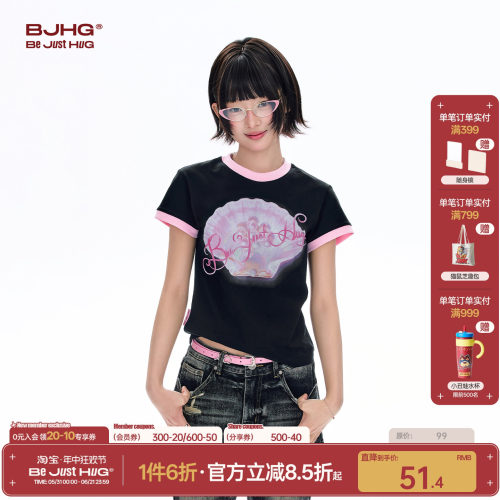 BJHG美式印花短袖T恤女纯棉上衣