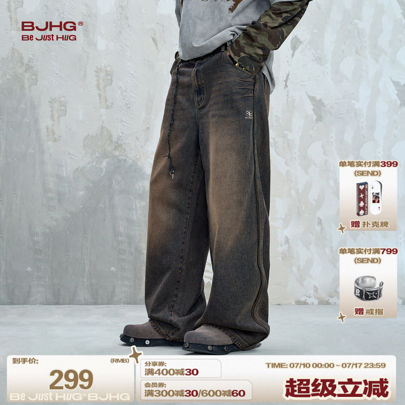 BJHG不计后果美式牛仔裤男款秋季2025新款潮牌直筒高街休闲裤子女