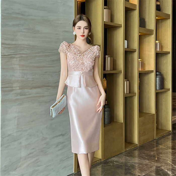 轻奢拼接缎面连衣裙高知分子裙子