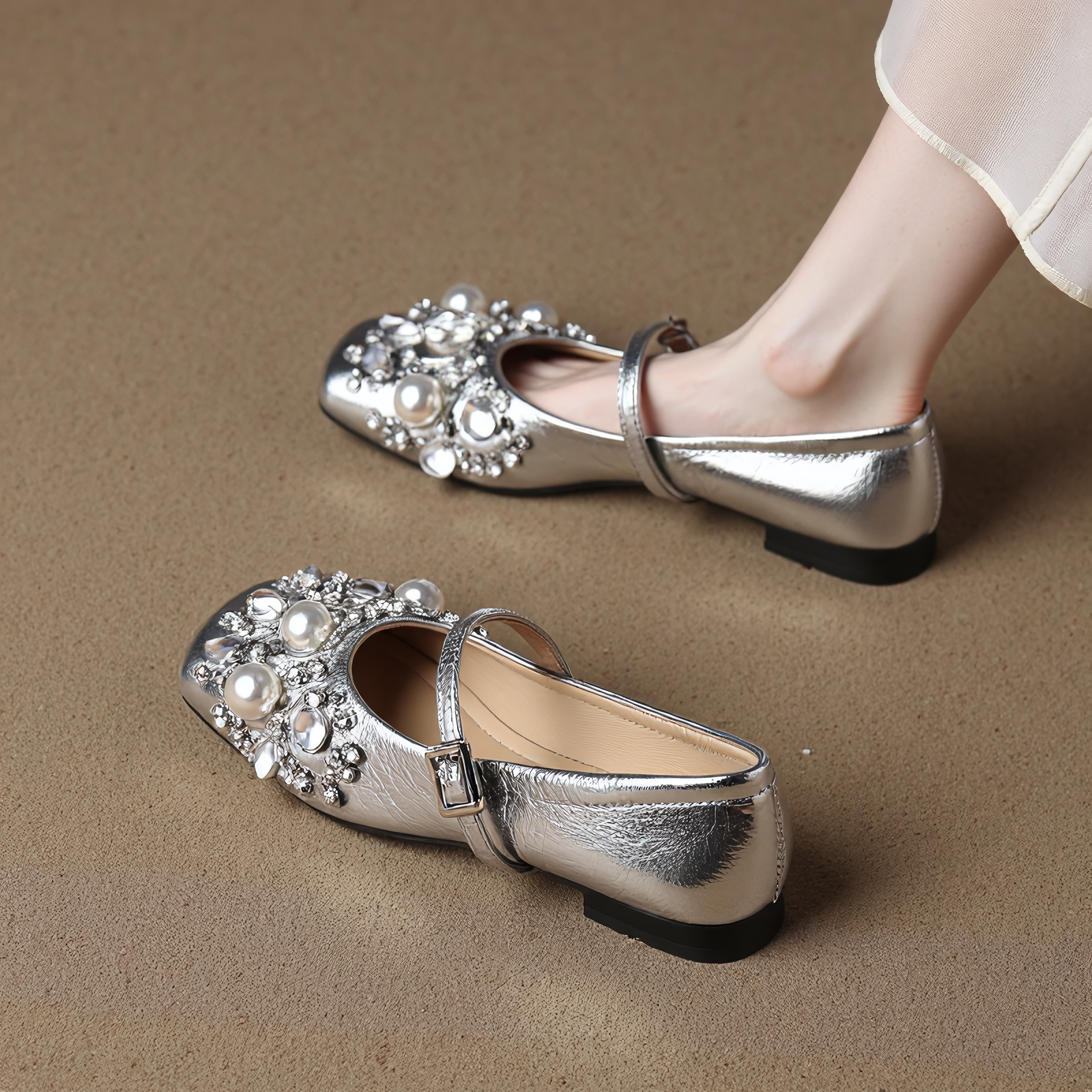 羊皮版法式水钻玛丽珍鞋女外穿