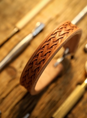 小众穿搭饰品进口枥木植鞣牛皮手环 个性定制纯皮手链 经典17mm宽