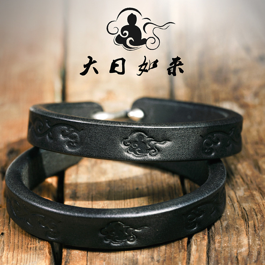 手工牛皮手环国风压花私人订制