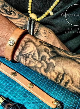 栎木牛皮皮手环手工定制复古