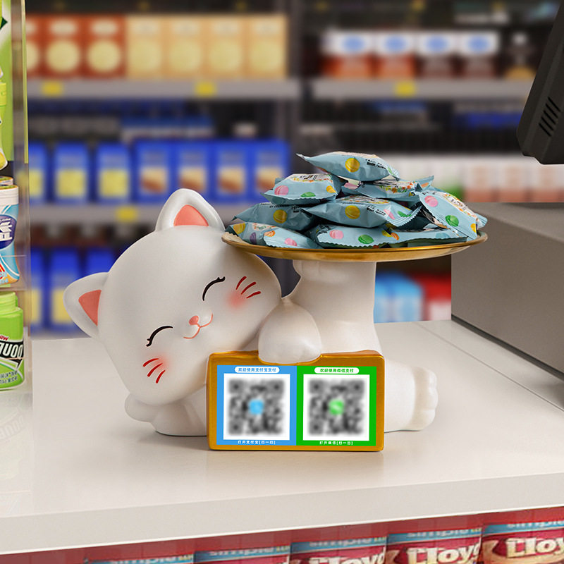 创意摆件招财猫收钱二维码前台收银台摆件酒店吧台新店开业礼物