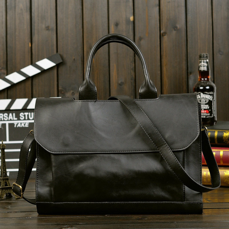 THE NEW HAND-HELD TIDE BAG KOREAN VERSION OF THE MENS BAG CRAZY HORSE LEATHER ONE-SHOULDER CROSS-BODY BUSINESS COMPUTER BRIEFCASE POPULAR STYLE
