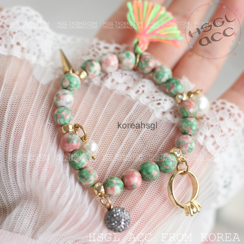 韩国东大门2025新款彩色石头流苏吊坠手链女手串手饰新潮