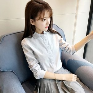 2019春装新款女装文艺纯棉百搭白衬衫女长袖修身小清新学生衬衣