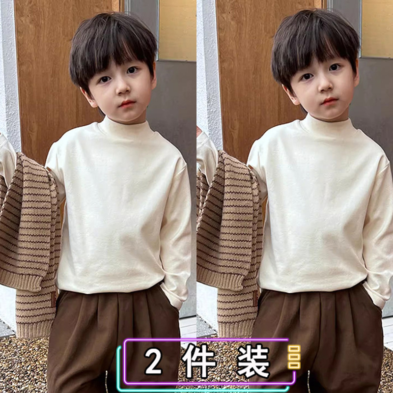 男童两件装双面德绒打底衫秋冬装加绒加厚半高领修身保暖长袖T恤