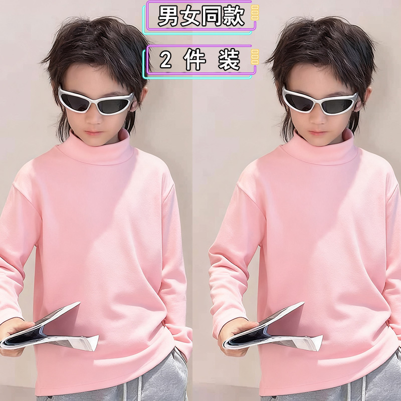 2025秋冬儿童新款男童半高领德绒打底衫加绒保暖休闲内搭上衣T恤