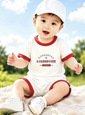 长大给姥姥姥爷买别墅~可爱短袖T恤短裤婴幼儿夏装纯棉衣服两件套