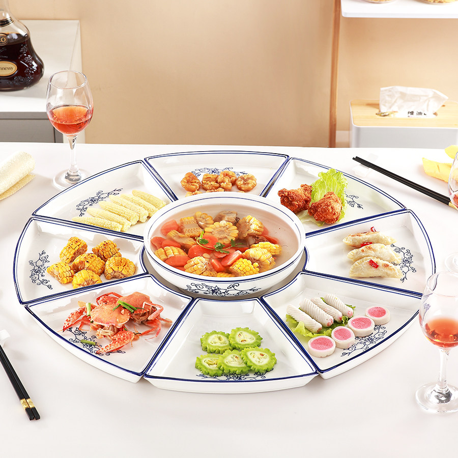 兰花创意陶瓷扇形拼盘餐具菜盘子碟子组合大拼盘家用圆桌团圆套餐