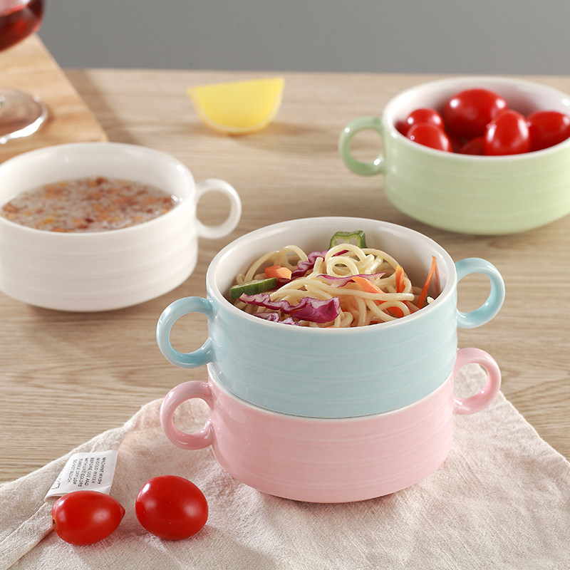 Creative ceramic bowl double ear desserts Western food soup cup bowl baking bowl