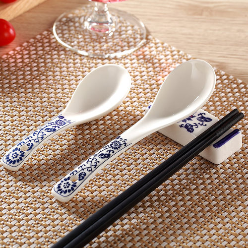 创意陶瓷青花瓷勺子酒店家用汤匙陶瓷餐具汤饭勺面碗勺子筷架筷托 - 封面