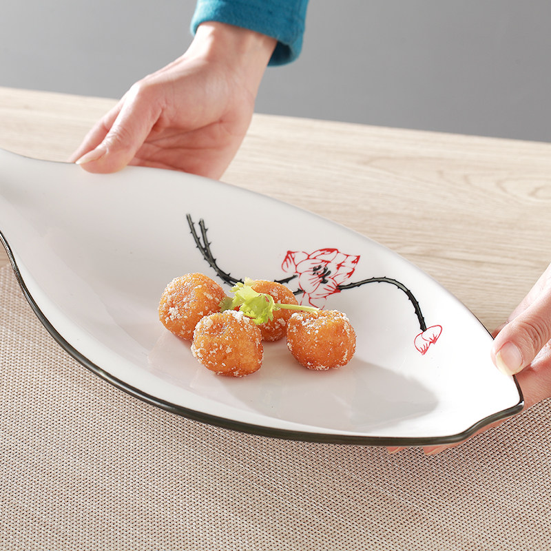 一支莲鱼盘 陶瓷 鱼形鱼盘子 家用蒸鱼盘酒店异形盘子 异形餐具