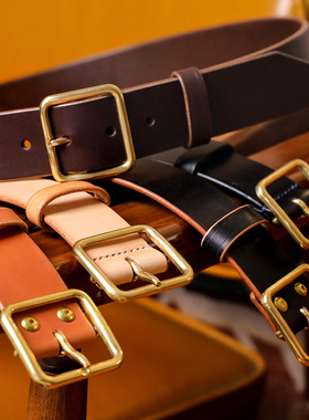 极简-解锁两种用法-意大利植鞣头层牛皮黄铜小贝扣日字扣手工皮带