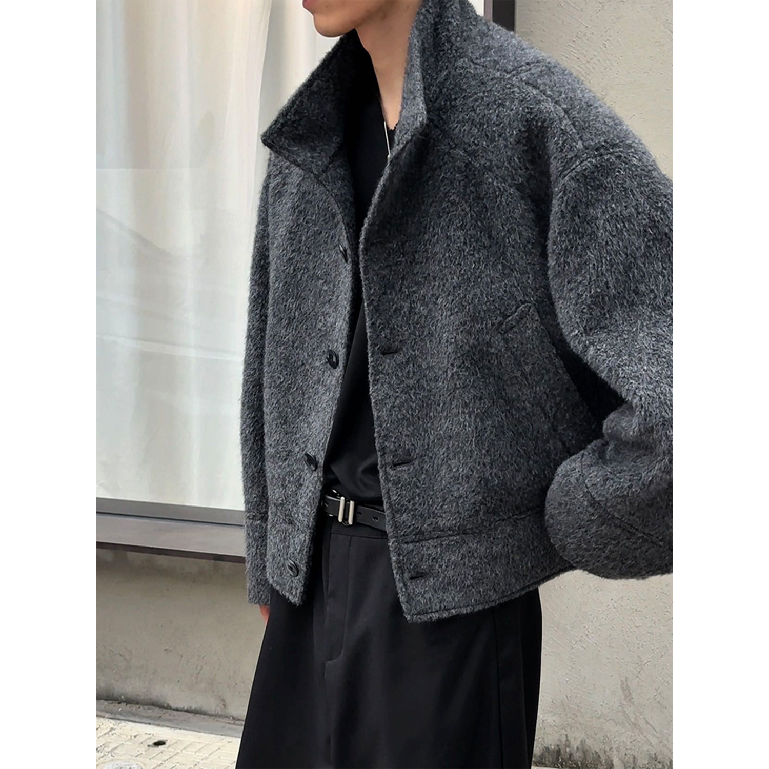 羊驼毛混纺宽松休闲外套男