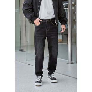 里奈男装美式休闲痞帅高端水洗烟灰直筒牛仔裤男加绒百搭长裤潮流