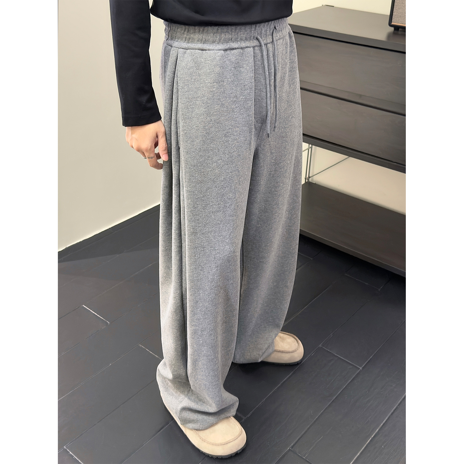 异形开褶冬季长裤男宽松直筒