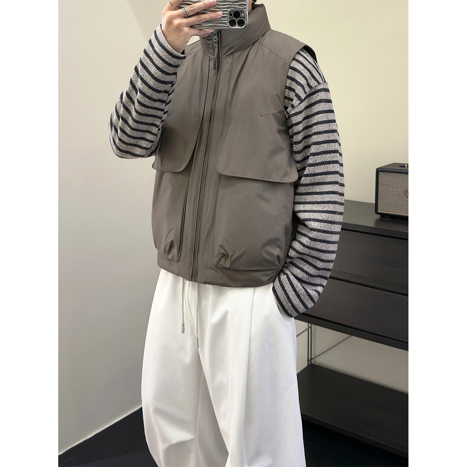 里奈男装「美式工装」冬季90白鸭绒立领羽绒服男士马甲高级感外套,男装,羽绒马甲,淘宝优惠券,粉丝福利购,淘宝优惠卷