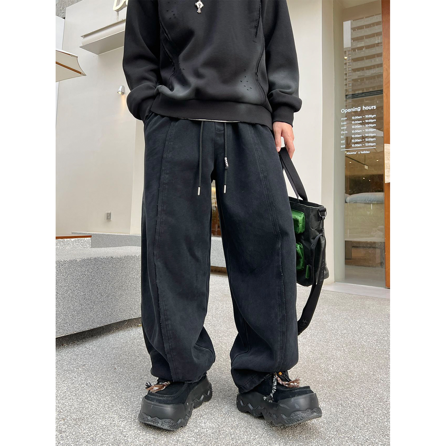 美式廓形结构剪裁休闲裤宽松