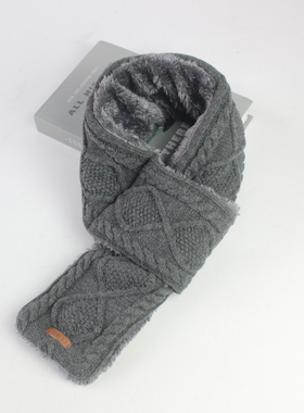 出口日本秋冬季羽丝绒围巾女毛线加绒交叉保暖围脖男女护颈脖套冬