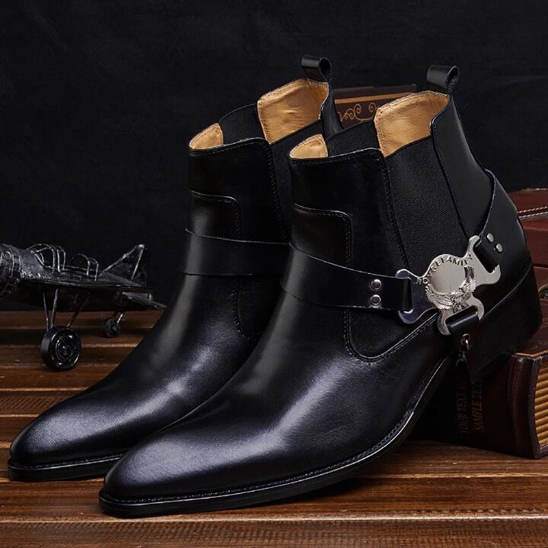 西部牛仔靴英伦尖头潮流皮靴男切尔西靴真皮高档休闲套筒短靴子