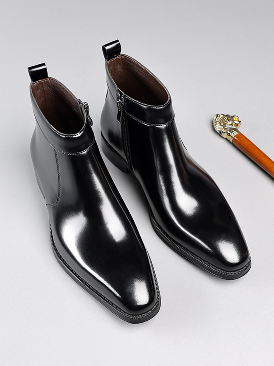 新潮切尔西靴内侧拉链真皮开边珠尖头高帮皮鞋手工牛皮靴马丁靴子,流行男鞋,马丁靴,淘宝优惠券,粉丝福利购,淘宝优惠卷