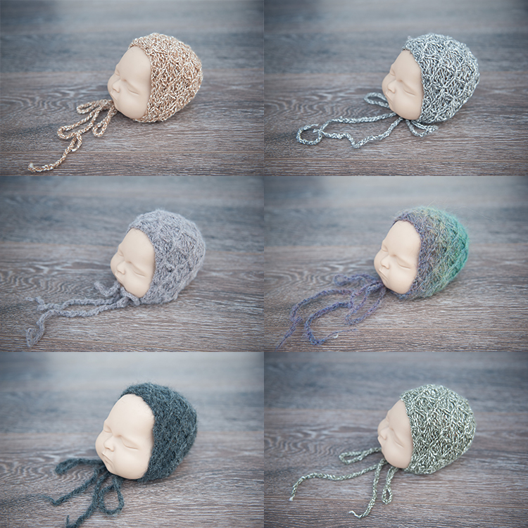 新生儿满月马海毛羊毛纹理质感菱形格棒针花样针织摄影道具帽子