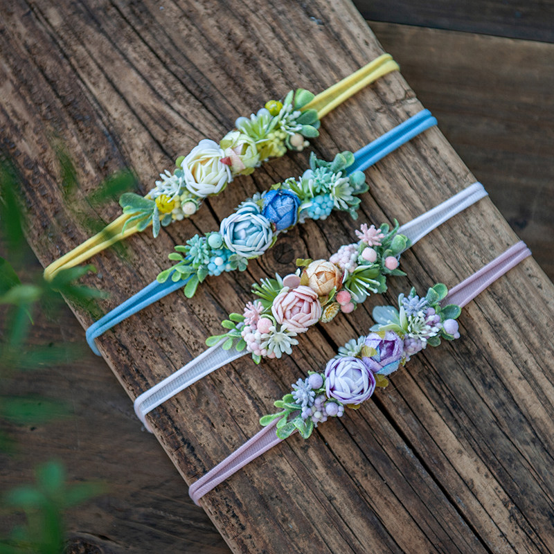 新生儿婴儿童宝宝唯美花朵森系拍照摄影场景搭配道具发带花环头花